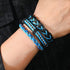 5 Pcs Men's PU Leather Hand Woven Multi-Layer Braided Blue Wristband Bracelets